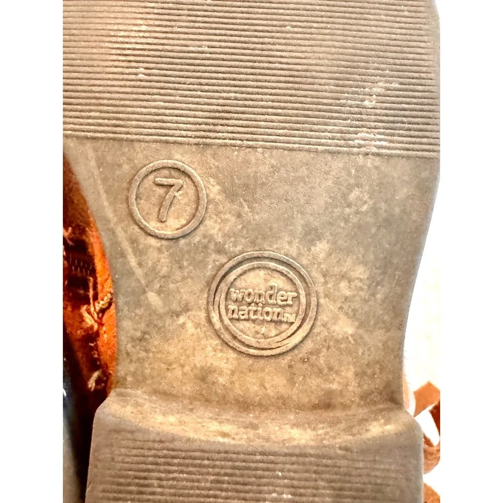 Wonder Nation Toddler Girls Western Fringe Ankle Boots Brown Size 7 Braided Trim